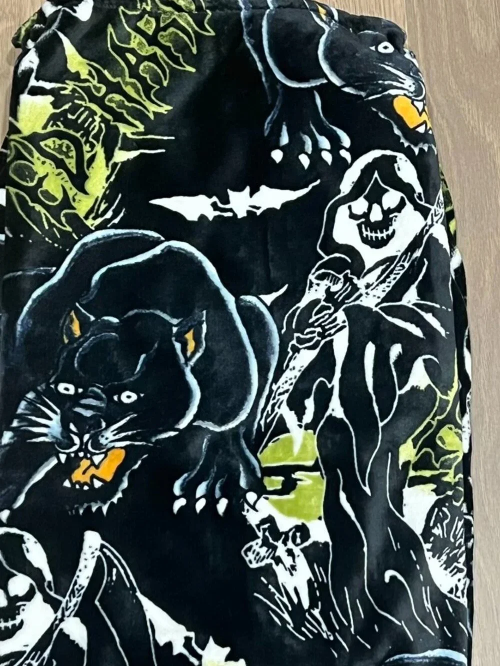 ED HARDY Black Plush Throw Blanket 60x70 Y2K Tattoo Panther Grim Reaper Bats NWT